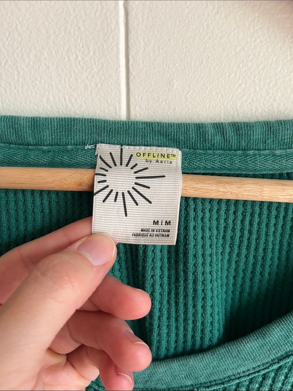 Offline by Aeri Wow! Green Waffle-Knit Long Sleeve Oversized Lounge Tee Sz Med - Picture 7 of 16